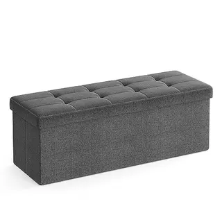 SONGMICS Sitzhocker mit Stauraum, klappbar, 38 x 110 x 38 cm, grau, bis 300 kg belastbar, für Wohnzimmer, Schlafzimmer, Flur