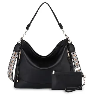 RAVUO Damen Handtasche Schwarz, Shopper Leder & Umhängetasche, Elegant Hobo für Büro, Schule & Einkauf