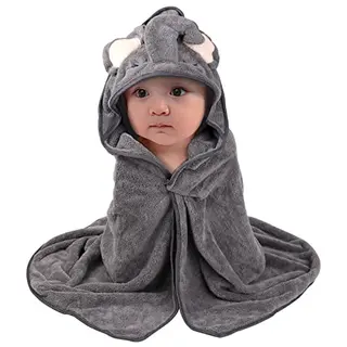 Svalor Kapuzenhandtuch für Babys, Grau, 80x80 cm, Schnelltrocknend, Weich, Tierdruck