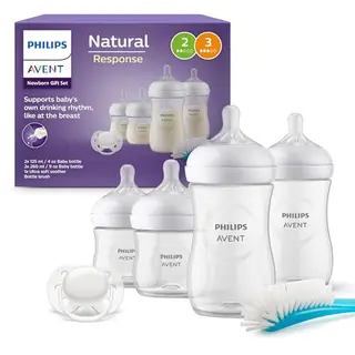 Philips AVENT Babyflaschen Natural Response Geschenkset – 4 Flaschen, Schnuller und Bürste für Babys von 0–12 Monaten