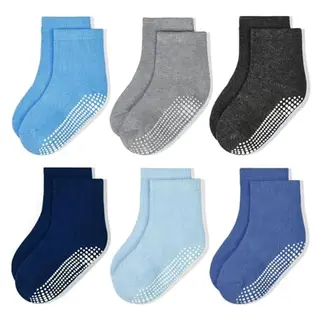 ARERWA Rutschfeste Socken für Kinder – 6 Paar Antirutschsocken für 1-3 Jahre