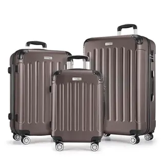 MERISH Hartschalen-Reisekoffer 3-teilig Kofferset in 9 Farben (Braun, Set)