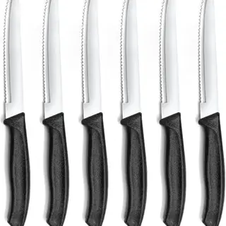 Double.S Frühstücksmesser-Set, 6 Stück, Steak- und Tomatenmesser mit Wellenschliff, 22 cm, Schwarzes Besteck