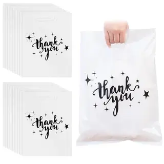 110 Stück Weiß Thank You Geschenktüten 30x40cm Wiederverwendbare Plastiktüten für Geschenke und Einkäufe