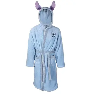 Disney Lilo & Stich Damen-Bademantel aus weichem Fleece, Blau, L-XL