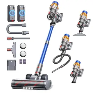 Fieety Kabelloser Akku-Staubsauger mit 2 Akkus, 130 Min Laufzeit, starke Saugkraft, Wandladestation, flexibel für Hartböden, Teppiche, Tierhaare und Auto