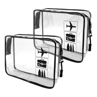 Skythrive 2er Set Kosmetiktaschen aus transparentem PVC für das Handgepäck, schwarz