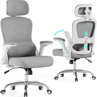 TRALT Bürostuhl Ergonomisch - Gaming-Stuhl mit verstellbarer Kopfstütze und Lordosenstütze, grau, 150 kg, für große Menschen