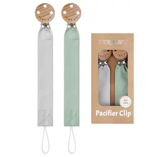 TYRY.HU Schnullerkette Set für Mädchen und Jungen – Weiches Polyester Holz Schnullerband für Neugeborene (2er Pack)