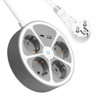 realmade Steckdosenleiste mit 1 USB & 1 Type C, 4-fach Mehrfachstecker mit Schalter, 3m Kabel, Überspannungsschutz, ideal für Reisen