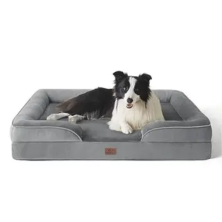 BEDSURE Orthopädisches Hundebett - Ergonomisches Hundesofa, 89x63 cm, waschbar, rutschfest, grau