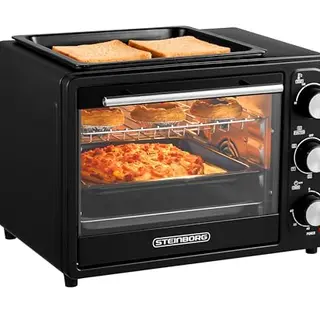 3in1 Mini Backofen 20 Liter mit Warmhalteplatte | 2 Backbleche + Grillrost | 60 min Timer | 1300W