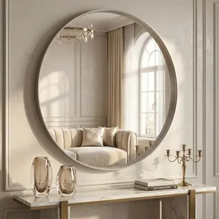 BEAUTYPEAK Luxusrunder Wandspiegel 120 cm mit Aluminiumrahmen, zum Aufhängen oder Anlehnen, für Schlafzimmer, Bad, Wohnzimmer, Silber