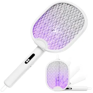 Elektrische Fliegenklatsche 4000V, wiederaufladbar, USB-C, LED-Licht, 3-in-1, klappbar – Schwarz