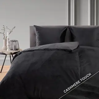 Blumtal Bettwäsche 135x200 cm 4-teilig Set - Oeko-TEX zertifiziert - Plüsch Bettwäsche in Schwarz