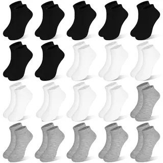 ZERULETS Unisex Low Cut Socken für Kinder - 20 Paar in Schwarz, Weiß und Grau - Ankle Babysocken für 1-13 Jahre