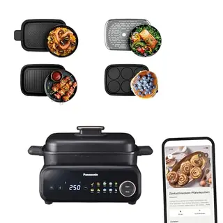 Panasonic NF-GM400 4-in-1 Elektro-Multikocher & Tischgrill, 1400W, 40–250°C, 9 Auto-Modi, antihaft, Rauchabsaugung, Schwarz