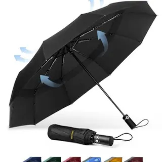 TECKNET Regenschirm Sturmfest, automatisch, 104 cm, kompakt, windfest, für Herren und Damen, Schwarz