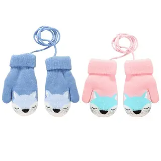 VEGCOO 2 Paar Kinderhandschuhe, Warme Fäustlinge für 1-3 Jahre, Blau + Rosa