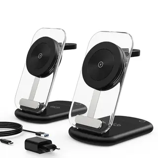 3 in 1 MagSafe Wireless Charger - 15W Induktive Ladestation für iPhone, iWatch und AirPods, Schwarz, 2er Pack
