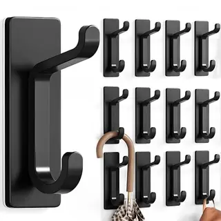 12er Set Klebehaken - Ultra Stark, bis zu 6kg, selbstklebend, rostfrei, für Handtücher und Duschutensilien, schwarz
