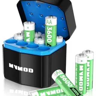 MVMOD Wiederaufladbare AA Lithium Akkus 12er-Pack mit Ladegerät, 1,5V, Schnelles Aufladen, Aufbewahrungsbox, Grün