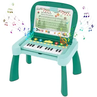 4-in-1 Interaktiver Spieltisch für Kinder – Lernspielzeug mit 4 Lernkarten und Klavier – Intelligentes Lernerlebnis für 3-6 Jahre (Grün)