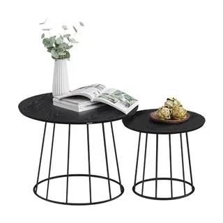 VASAGLE 2er Set runder Couchtisch, modern, mit Stahlgestell, ebenholzschwarz