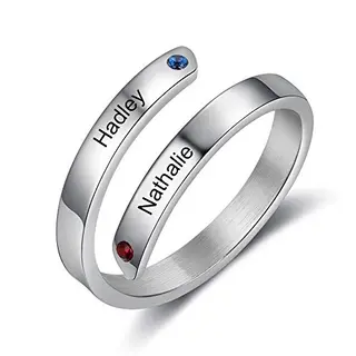 Gaosh personalisierter Verstellbarer Rings mit Namensgravur & Geburtsstein – Geschenk für Mama, Oma, Paare, Valentinstag, Muttertag (2 Namen)