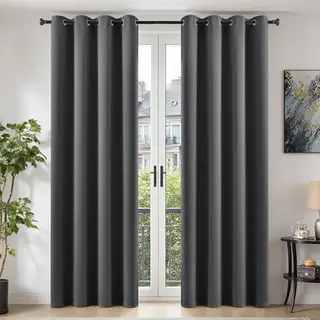 TOPICK Gardinen mit Ösen, 2er Set, 245x140 cm, blickdicht, Dunkelgrau, Verdunklungsvorhänge für Schlafzimmer und Wohnzimmer