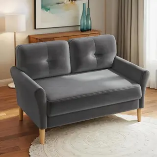 Domusensus 2-Sitzer Sofa, 123cm, tiefe Sitze, bequemes Samtsofa, grau, werkzeugfreie Montage, ideal fürs Wohnzimmer