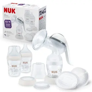 NUK Handmilchpumpen-Set mit Silikonkissen und ergonomischem Pumphebel - inkl. 2 Babyflaschen (150 ml)