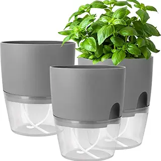 iDattel Kräutertopf Küchen-Set, 3er, selbstbewässernd, für frische Küchenkräuter, 18.2x11x15.3 cm, Grau