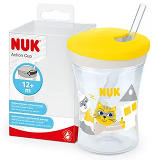 NUK Action Cup Trinkbecher für Kinder | 12+ Monate | 230 ml | auslaufsicher | gelbe Katze
