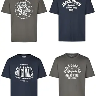 JACK & JONES Herren T-Shirt Regular Fit 4er Pack Rundhals Kurzarm Sommer, Größe L, Farbe: Pack 6