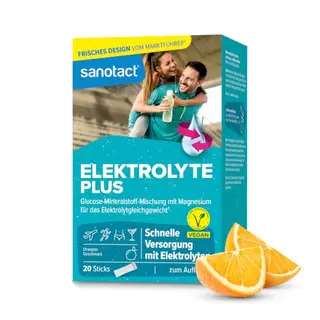 sanotact Elektrolyte Plus (20 Beutel) | Elektrolyt Pulver für Flüssigkeitshaushalt | Mit Orangengeschmack