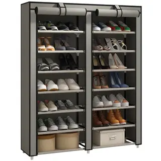 JIUYOTREE 7-Etagen Schuhregal mit Staubschutz, für bis zu 28 Schuhe, geeignet für Eingang, Flur, Balkon, Grau