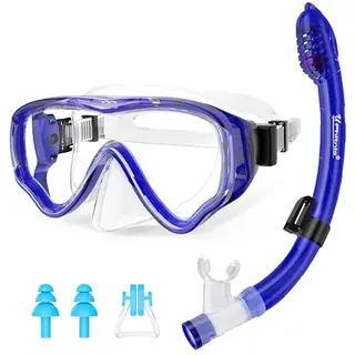 UPhitnis Kinder Schnorchelset - Taucherbrille und Dry Schnorchel - Tauchmaske für Jungen und Mädchen - Rosa, Blau, Schwarz, Gelb