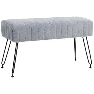 HOMCOM Schuhbank mit Sitzfläche aus Kunstfell, Metallbeinen, grau, 82 x 30 x 47 cm, ideal für Schlafzimmer, Flur oder Wohnzimmer