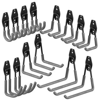 14er Set Schwerlast Wandhaken für Garage, Garten & Werkstatt – Doppelhaken in verschiedenen Größen (Grau)