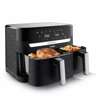 Tefal Dual Easy Fry Heißluftfritteuse mit Doppelkammer, 7 Programme, schwarz