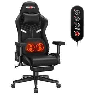 Douxlife Gaming-Stuhl mit Massage und Heizfunktion, Ergonomischer Bürostuhl mit Fußstütze, Schwarz