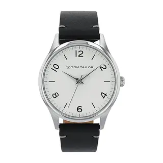 TOM TAILOR Herren Quarz-Armbanduhr, Edelstahlgehäuse, Kalblederarmband, wasserdicht 5 Bar