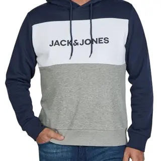 JACK & JONES Herren Hoodie mit Druck, Regular Fit, Kapuzenpullover, Größe L, Farbe Navy Blazer