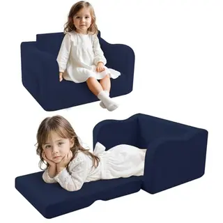 MeMoreCool Ausklappbares Kindersofa – Bequemes 2-in-1 Schlafsofa für Kleinkinder, Navy Blau