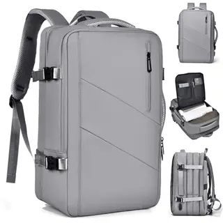 LXQMHB Herren Rucksack für 15,6 Zoll Laptops, erweiterbar, mit USB Ladeanschluss, wasserdicht, grau