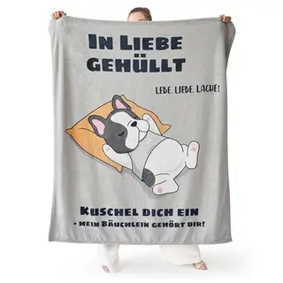 BEDSURE Kuscheldecke Geschenke Deko Grau Bulldogge 130x150cm