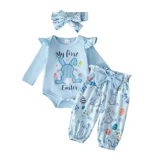JiAmy Baby Mädchen 3-teiliges Set mit Strampler, Stirnband und Hose
