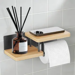 Bambus Toilettenpapierhalter mit Ablage - Wandmontierter Klopapierhalter für Bad