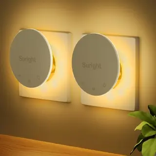 Suright 2er Nachtlicht mit Bewegungsmelder, dimmbar, 3 Modi, 2700K Warmweiß, 30LM für Flur, Treppe, Schlafzimmer, Kinderzimmer